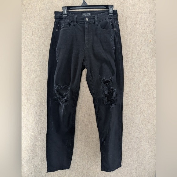 Judy Blue Denim - Judy Blue Boyfriend Jeans Women's 7/28 Black Stretch Denim Distressed Pants